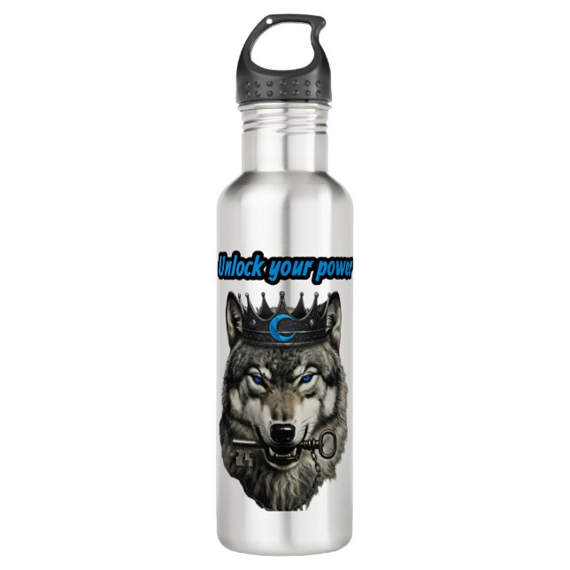 wolf king unlock your power stainless steel water bottle (Front)