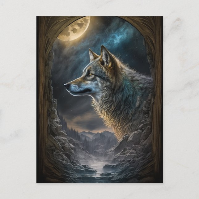 Wolf Landscape Surreal Fantasy Postcard (Front)