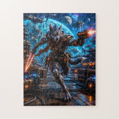 Wolf-Like Alien Pirate — Running Assault Jigsaw Puzzle