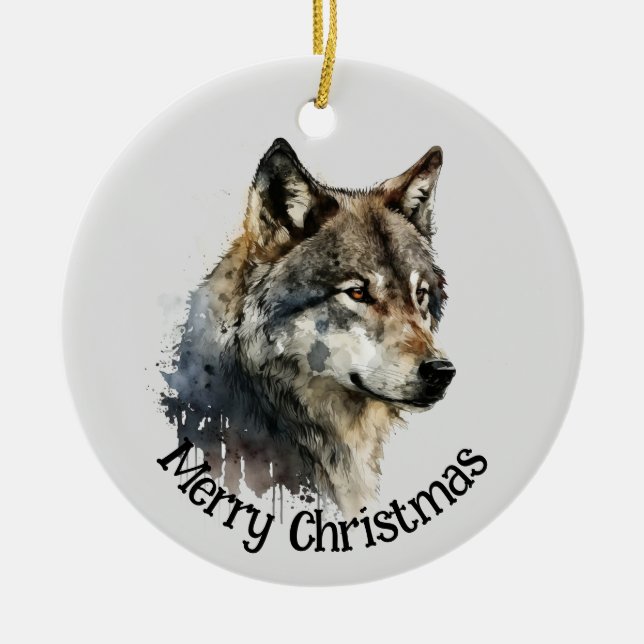 Wolf Logo Wolves Nature Custom Business Card Ceramic Ornament (Front)