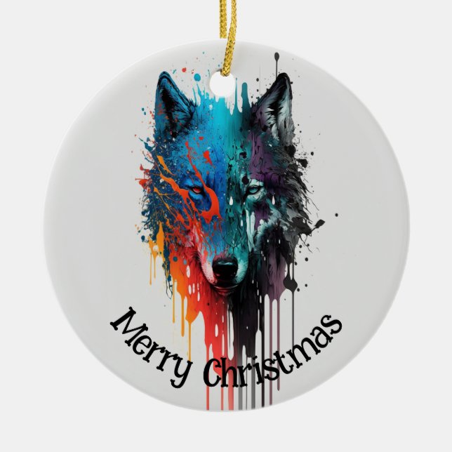 Wolf Logo Wolves Nature Custom Business Card Ceramic Ornament (Front)
