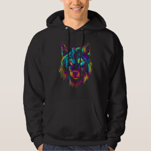 Wolf Lover Artwork Colorful Animal Motif Wolf Hoodie