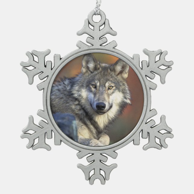 Wolf Lovers Christmas Snowflake Pewter Christmas Ornament (Front)