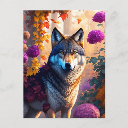 wolf loves flowers postcard