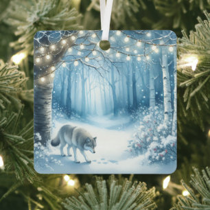 Wolf Magical Enchanted Christmas Forest Metal Ornament
