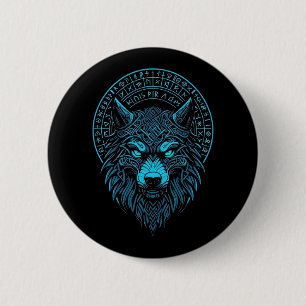 Wolf Mask Odin Runes Norse Compass Viking  Button