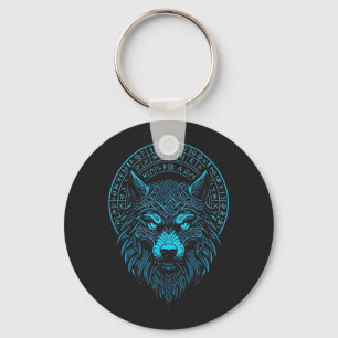 Wolf Mask Odin Runes Norse Compass Viking Keychain