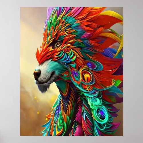 Wolf Masquerading Feather Mask Illustration Art Poster