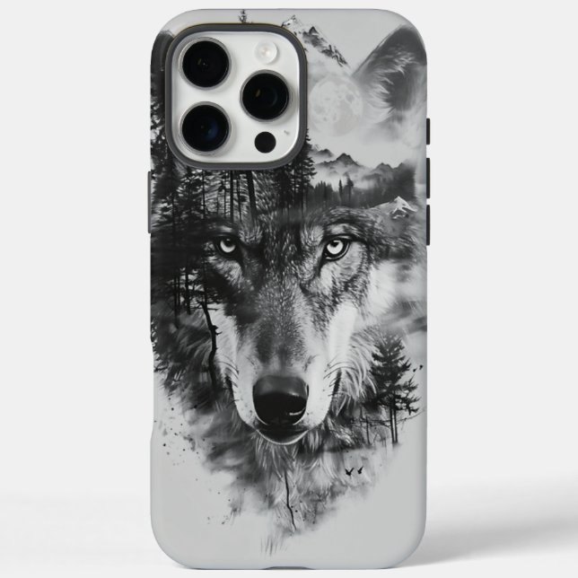 Wolf merges with moonlit forest scene Case-Mate iPhone case (Back)