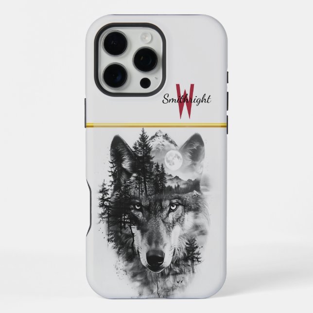 Wolf merges with moonlit forest scene iphone case (Back)