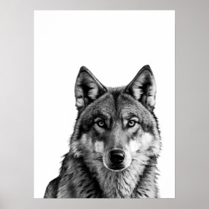 Wolf Modern Portrait black white Poster