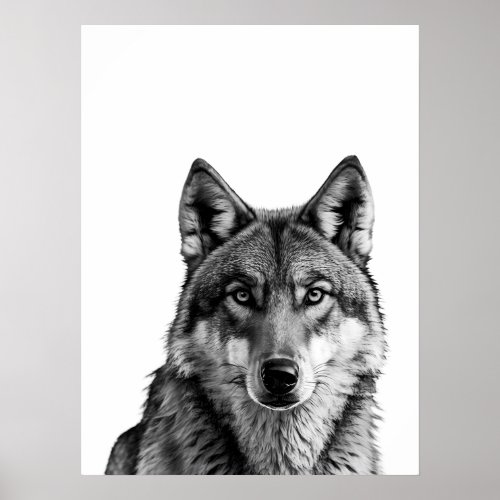 Wolf Modern Portrait black white   Poster