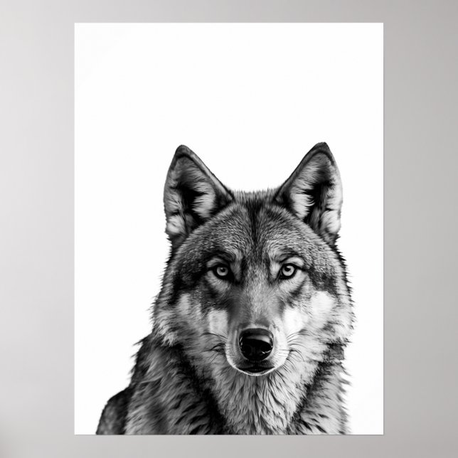 Wolf Modern Portrait black white   Poster (Front)