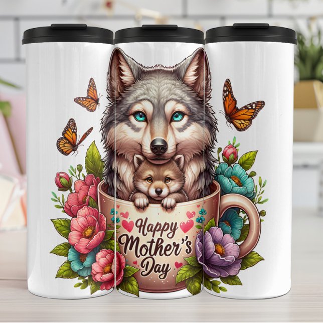 Wolf Mom: Pup, Flowers, Mother's Day Thermal Tumbler (Creator Uploaded)