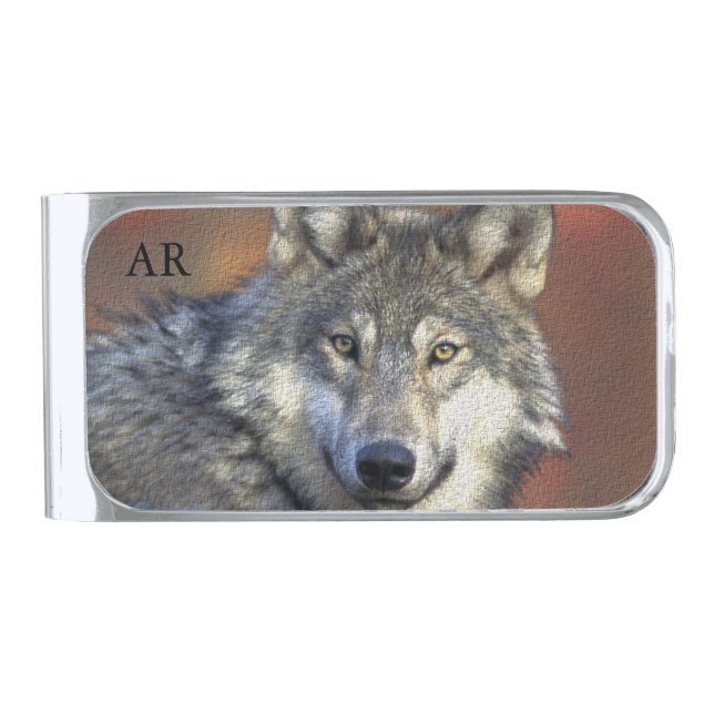Wolf Monogram Silver Finish Money Clip (Front)