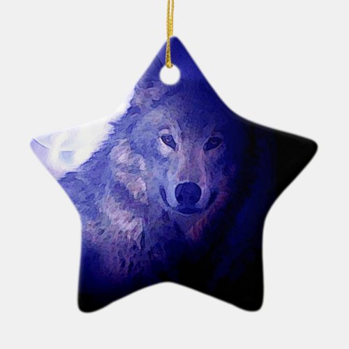 Wolf Moon  Blue Night Ceramic Ornament