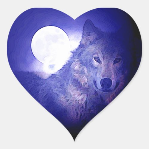 Wolf Moon  Blue Night Heart Sticker