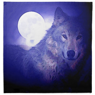 Wolf, Moon & Blue Night Napkin