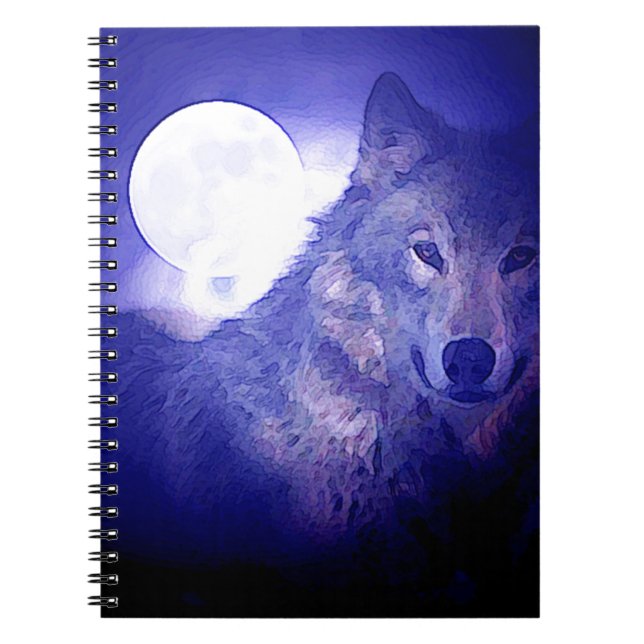 Wolf, Moon & Blue Night Notebook (Front)