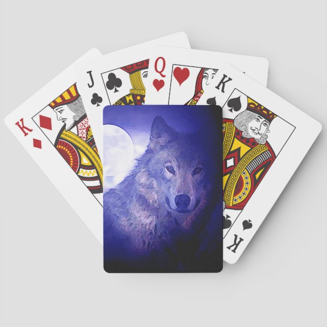 Wolf, Moon & Blue Night Poker Cards (Back)
