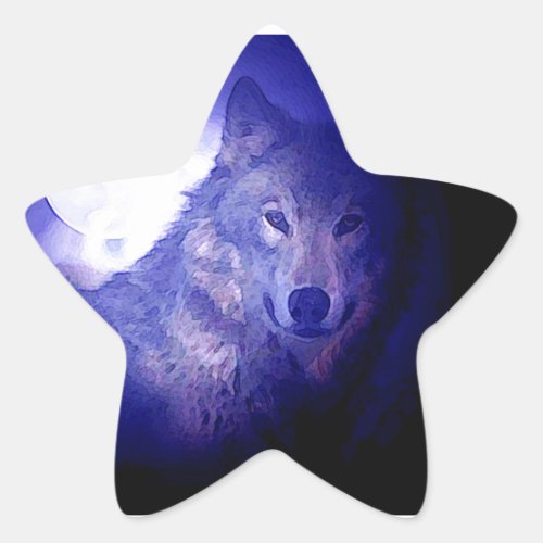 Wolf Moon  Blue Night Star Sticker