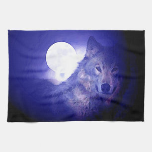 Wolf, Moon & Blue Night Towel