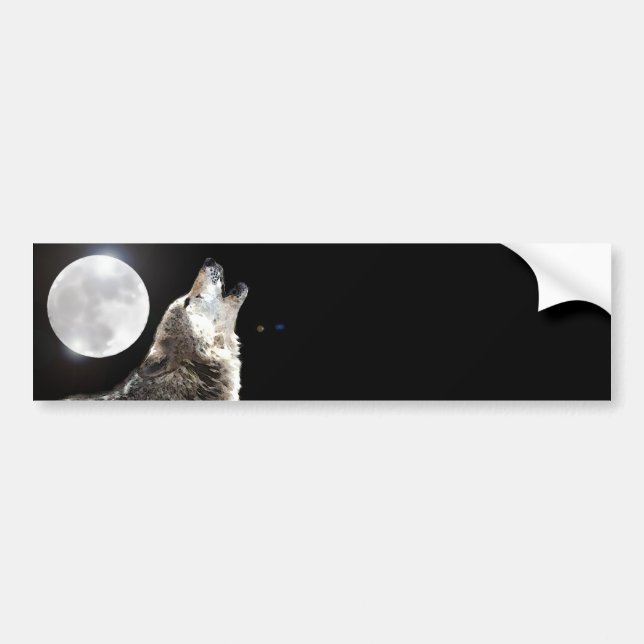 Wolf & Moon Bumper Sticker (Front)