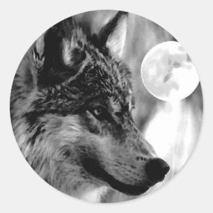 Wolf & Moon Classic Round Sticker