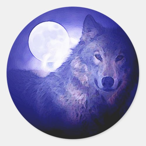 Wolf  Moon Classic Round Sticker