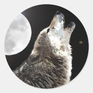 Wolf & Moon Classic Round Sticker