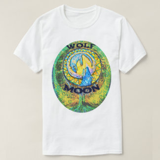 Wolf Moon colorful Tree of Life Yellow Green Blue T-Shirt