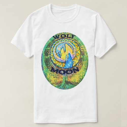 Wolf Moon colorful Tree of Life Yellow Green Blue T_Shirt