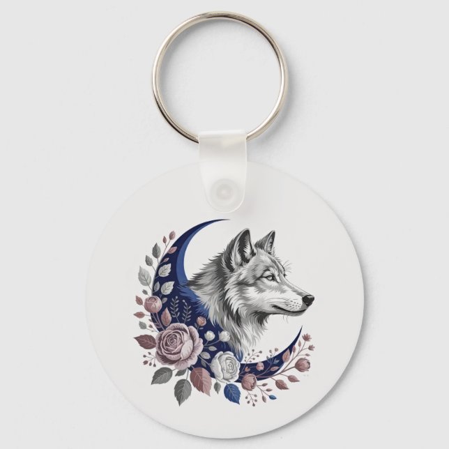 Wolf & Moon Custom Keychain (Front)