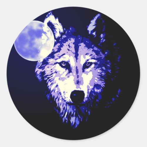 Wolf  Moon Dark Blue Night Collage Classic Round Sticker