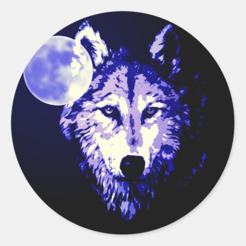 Wolf  Moon Dark Blue Night Collage Classic Round Sticker