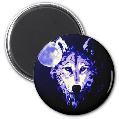 Wolf  Moon Dark Blue Night Collage Magnet