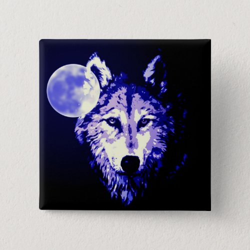 Wolf  Moon Dark Blue Night Collage Pinback Button