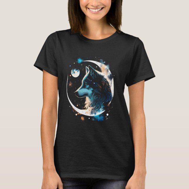 Wolf Moon Galaxy Space Art Cool Wolves Gift Idea T-Shirt (Front)
