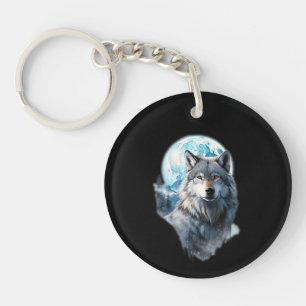 Wolf Moon Graphic Howling ,Under Full Moon Night Keychain