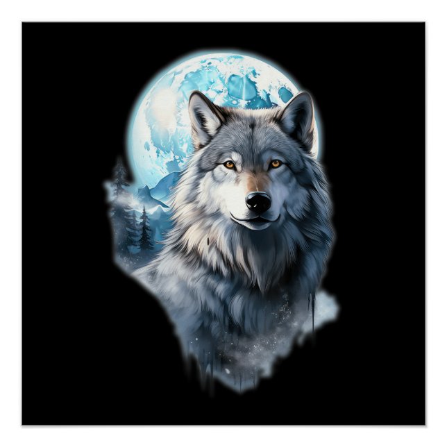 Wolf Moon Graphic Howling ,Under Full Moon Night  Poster (Front)