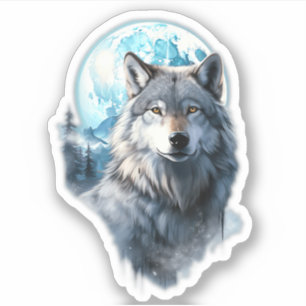 Wolf Moon Graphic Howling ,Under Full Moon Night Sticker