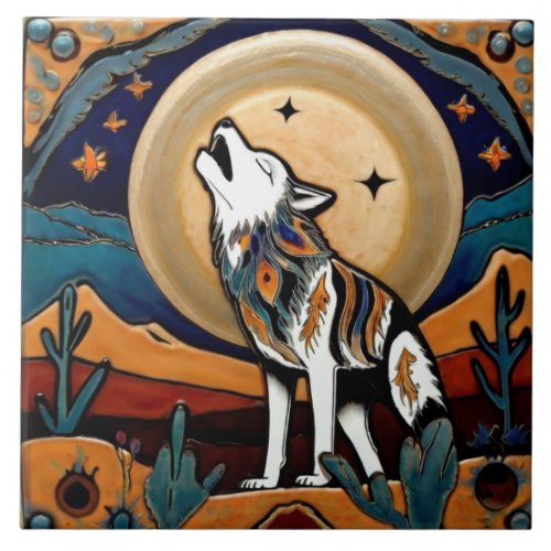 Wolf Moon Howl Southwestern Style Southwest Ceramic Tile