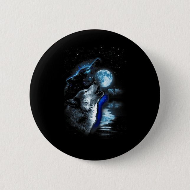 Wolf Moon Lake Wolf Howling Full Moon Wolf Graphic Button (Front)