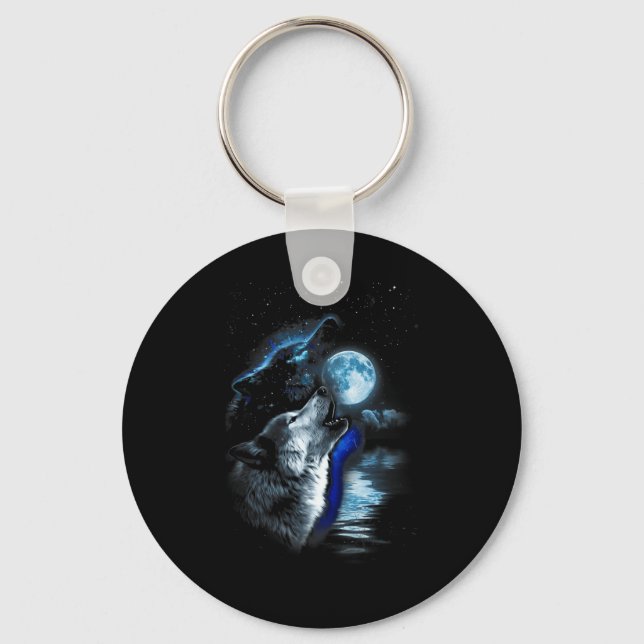 Wolf Moon Lake Wolf Howling Full Moon Wolf Graphic Keychain (Front)