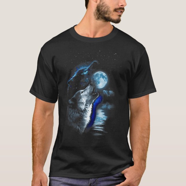 Wolf Moon Lake Wolf Howling Full Moon Wolf Graphic T-Shirt (Front)