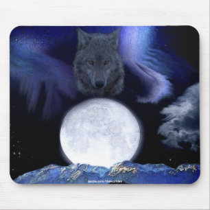 Wolf, Moon & Mountains Wildlife Fantasy Art Mouse Pad