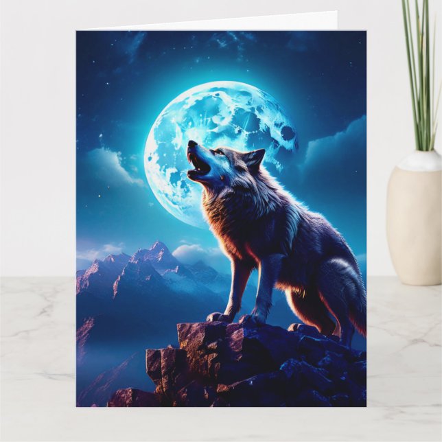 WOLF MOON NATIVE AMERICAN GREETING CARD (Front)