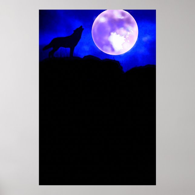 Wolf & Moon Panoramic Poster Print (Front)