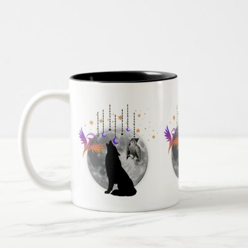 Wolf_Moon_Phoenix_Owl_graphic design coffee mug Two_Tone Coffee Mug
