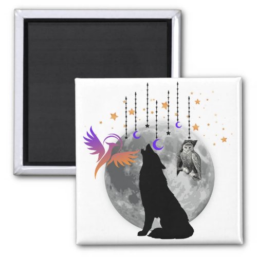 Wolf_Moon_Phoenix_Owl_graphic design fridge magnet